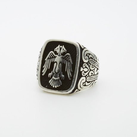 Onyx Double-Eagle Motif Ring (8.5)