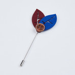 Leaf Lapel Pin with Button // Red & Blue