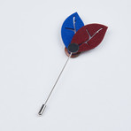 Leaf Lapel Pin with Button // Red & Blue