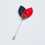 Leaf Lapel Pin with Button // Navy & Red