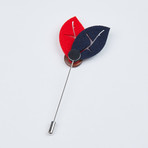 Leaf Lapel Pin with Button // Navy & Red