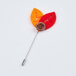 Leaf Lapel Pin with Button // Orange & Red