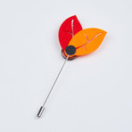 Leaf Lapel Pin with Button // Orange & Red