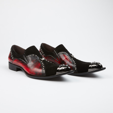 Leather Slip-On Shoes + Metal Spike Toe // Black (US: 6)