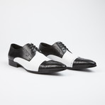 Leather Lace-Up Brogue Pointed Cap Toe Shoes // Black + White (US: 9)