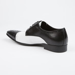 Leather Lace-Up Brogue Pointed Cap Toe Shoes // Black + White (US: 6.5)