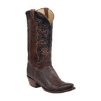 Ostrich Leg + Calfskin Western Boot // Mocha // EE (Wide) (US: 7.5)