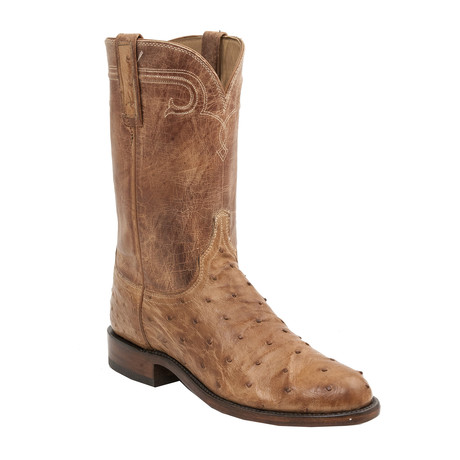Ostrich + Goatskin Roper Style Boot // Tan Burnished // EE (Wide) (US: 7.5)