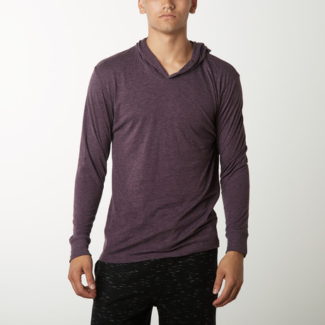 Lightweight Heathered Long Sleeve Hoodie // Eggplant (S)