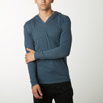 Lightweight Heathered Long Sleeve Hoodie // Indigo (L)