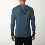 Lightweight Heathered Long Sleeve Hoodie // Indigo (L)