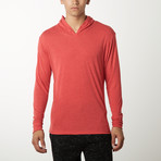 Lightweight Heathered Long Sleeve Hoodie // Red (XL)