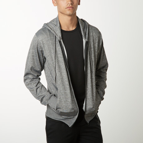 Active Fleece Full Zip Sweatshirt + Adjustable Hood // Heather Grey (S)