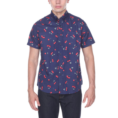 Cherry Print Shirt // Navy (L)