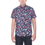 Color Leaf Print Shirt // Navy (S)