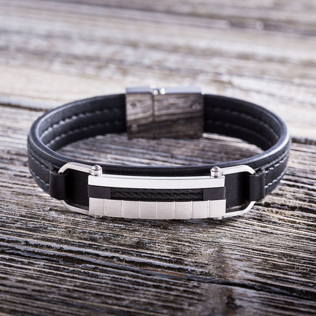 Textured Black Leather Bracelet