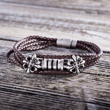 Rondelle Leather Bracelet // Brown + Silver