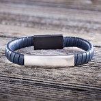 Braided Leather + Stainless Steel USB Bracelet // Navy Blue