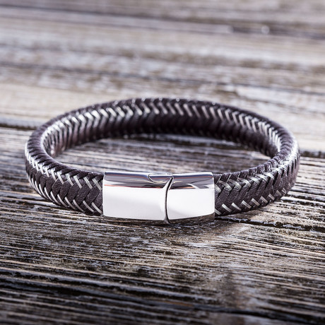 Black Leather Weave Design Bracelet