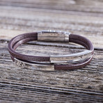 Double Curved Bar Leather Bracelet