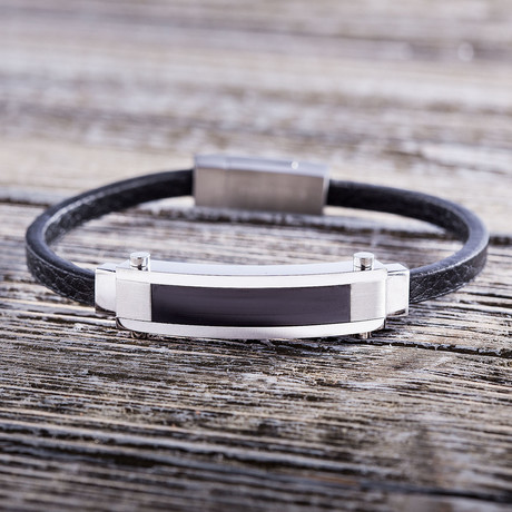 2-Tone ID Plate Leather Bracelet
