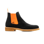 Suede + Crepe Sole Chelsea Boots // Black + Orange (Euro: 39)