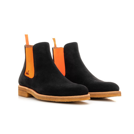 Suede + Crepe Sole Chelsea Boots // Black + Orange (Euro: 39)