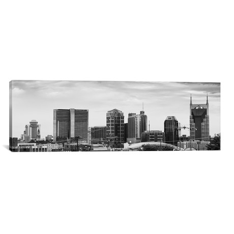 Memphis Panoramic Skyline Cityscape // Black + White (12"W x 36"H x 0.75"D)