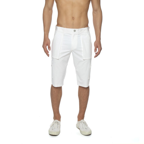 Solid Stretch Long Cargo Short // White (28)