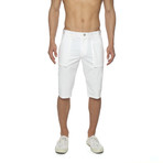Solid Stretch Long Cargo Short // White (33)