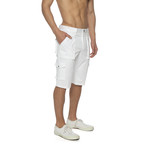 Solid Stretch Long Cargo Short // White (36)
