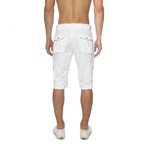 Solid Stretch Long Cargo Short // White (33)