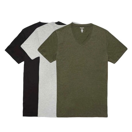 V-Neck Tee // Black + Ivy Heather + Heather Gray // Pack of 3 (S)
