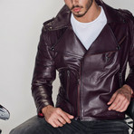 Claudio Leather Jacket // Damson (XL)
