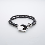 Jean Claude Jewelry // Leather + Skull Anchor Bracelet // Black + Silver