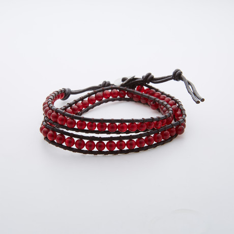 Double Wrap Turquoise Bracelet // Red