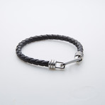 Leather + Stainless Steel Clamp Bracelet // Black