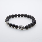 Jean Claude Jewelry // Onyx + Lava Stone + Buddha Charm Beaded Bracelet // Black + Silver