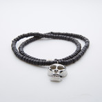 Coconut Wood + Silver Skull Necklace // Black