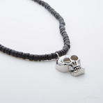 Coconut Wood + Silver Skull Necklace // Black