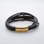 Dell Arte // Anchor Charm Leather Wrap Bracelet // Black + Gold