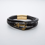 Dell Arte // Anchor Charm Leather Wrap Bracelet // Black + Gold