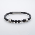 Dell Arte // Obsidian + Stainless Steel Leather Bracelet // Black + Silver