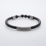 Dell Arte // Obsidian + Stainless Steel Leather Bracelet // Black + Silver