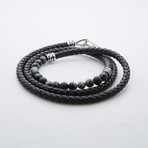 Dell Arte // Black Wrap Leather Bracelet // Snow Flake Agate Beads