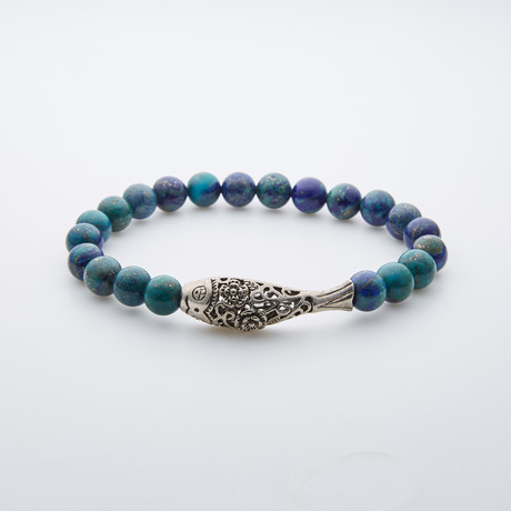 Lapis Lazuli Beads + Ichthys Charm Bracelet