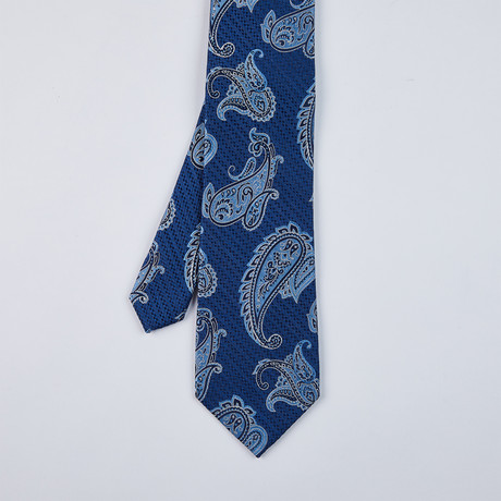 Large Paisley Silk Woven Tie // Blue