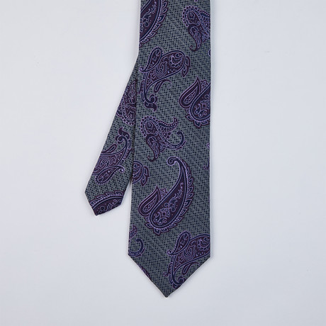 Large Paisley Silk Woven Tie // Purple
