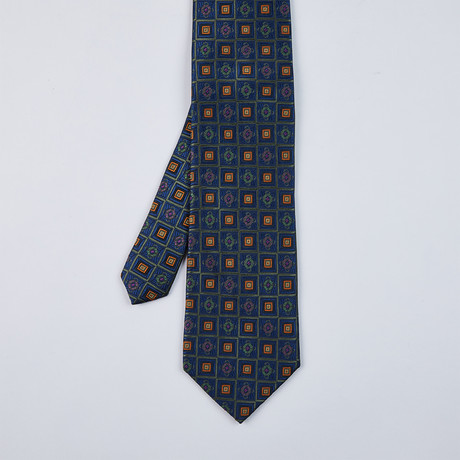 Boxed Geometric Silk Woven Tie // Navy