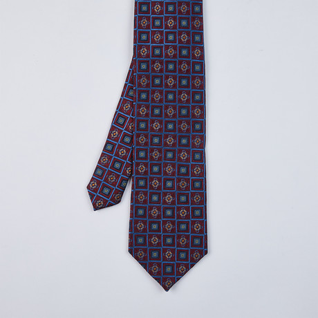 Boxed Geometric Silk Woven Tie // Burgundy